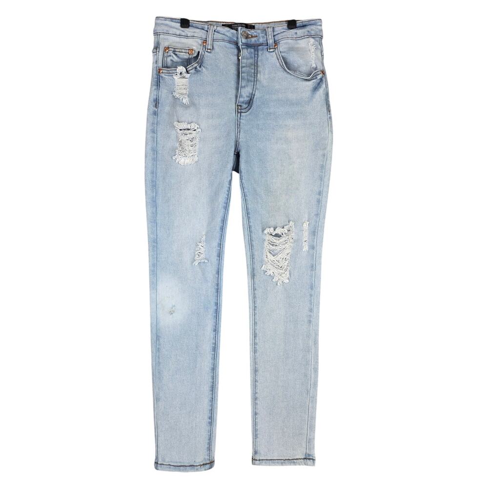 MONKEY RIDE DISTRESSED JEANS – LIGHT WASH – TAG SIZE 7/28 – MEASURES 26"X24"